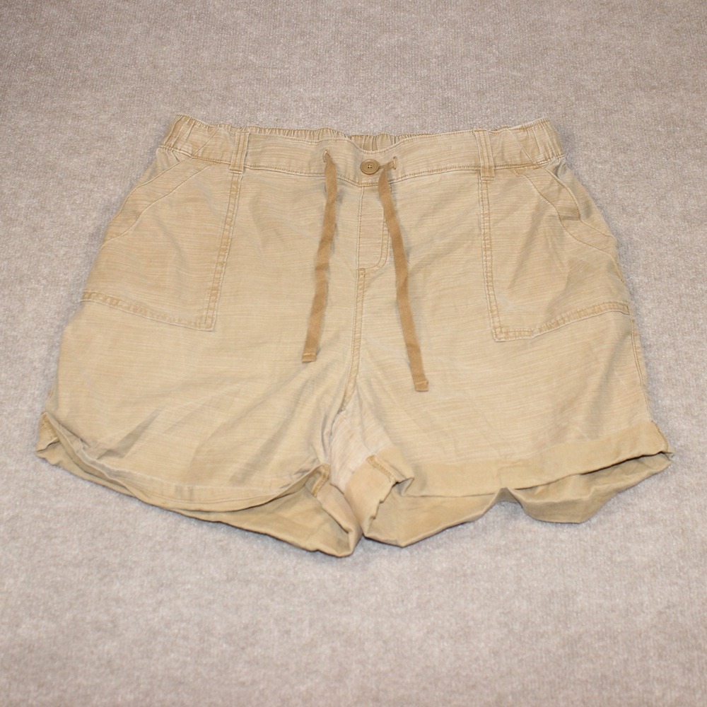 Lane Bryant Tan Khaki Pull On Drawstring Shorts Plus Size 14/16 Cuffed Pockets